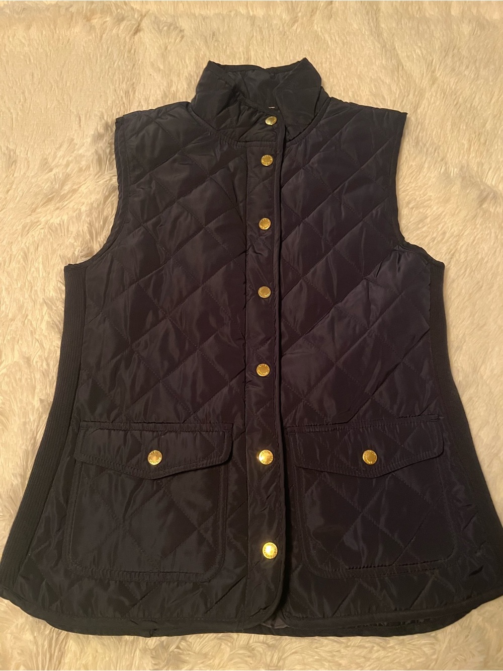 Adrienne Vittadini Black Quilted Vest with Gold Accents